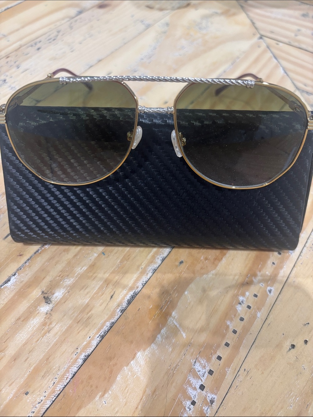 Gold Frame Aviator Sunglasses with Greenish Lenses - Men Accessories